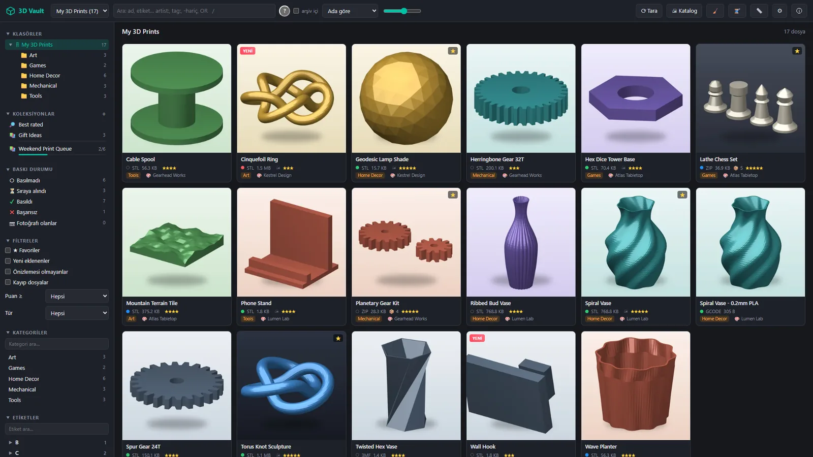 Önizlemeler, klasörler ve koleksiyonlarla 3D Vault kütüphanesi